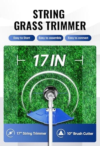 26cc Weed Wacker Gas Powered, 3 in 1 String Trimmer/Edger 17'' with 10'' Brush Cutter,Rubber Handle & Shoulder Strap Included