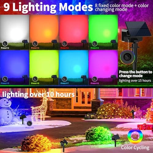 Solar Spot Lights Outdoor Color Changing 27 LEDs Solar Light Outdoor Waterproof 9 Lighting Modes Multicolor RGB Solar Powered Christmas Lights Adjustable Colored Landscape Spotlights- 10 Pack