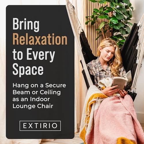 Indoor Hammock Chair Swing - Hanging Hammock Swing Chair - Indoor/Outdoor - Hanging Chairs for Bedroom, Patio, Porch, Swinging Chair Hammock for Adults - Built-In Footrest - Spacious Full Body Support