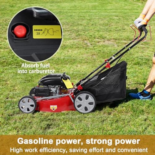 Self Propelled Gas Lawn Mower, 141cc Gas Engine Lawn Mower with 20 Inches Blade, Walk-Behind Lawn Mower, Cordless Lawn Mower Push Lawn Mower with 50L Grass Tank, Big Wheels, USA Fast Arrival