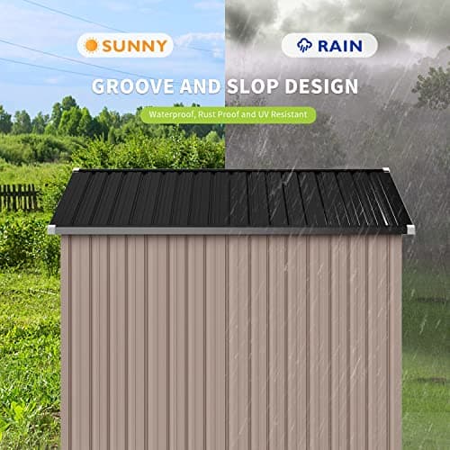 Aoxun 8’ x 6’ Outdoor Metal Storage Shed, Steel Utility Tool Shed Storage with Lockable Doors, Metal Sheds Outdoor Storage for Backyard, Garden, Lawn and Patio, Brown