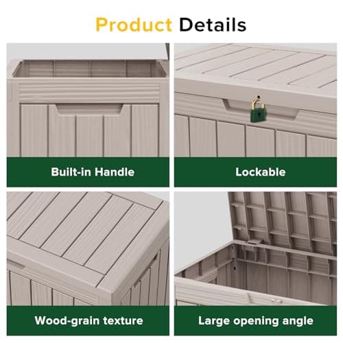 45 Gallon UV Resistant Outdoor Storage Box Waterproof, Lockable Resin Deck Box for Garden Tools, Sports Equipment and Cushions, Gray