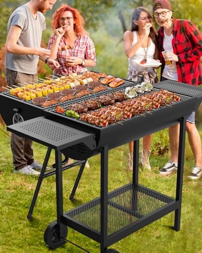 Extra Large Charcoal BBQ Grill, 918 Square Inches Cooking Space, Outdoor Barbecue Grill with 2 Foldable Side Tables for Outdoor Backyard Patio Picnic Parties Camping, Black