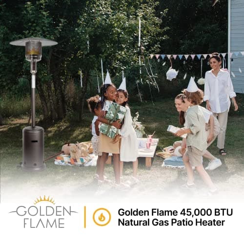 Outdoor Natural Gas Patio Heater, 45,000 BTU, XL-Series, Propane Heater, Anti-Tilt Safety Shut-Off, Portable Heater, Includes Drink Table & Wheels, Residential & Commercial Matte Mocha 89" Tall