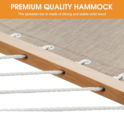 Lazy Daze Hammocks 11 FT Double Outside Hammock Quick Dry Olefin Fabric Hammock with Spreader Bar & Side Pocket for Outdoor Poolside Backyard 450 lbs Capacity, Khaki