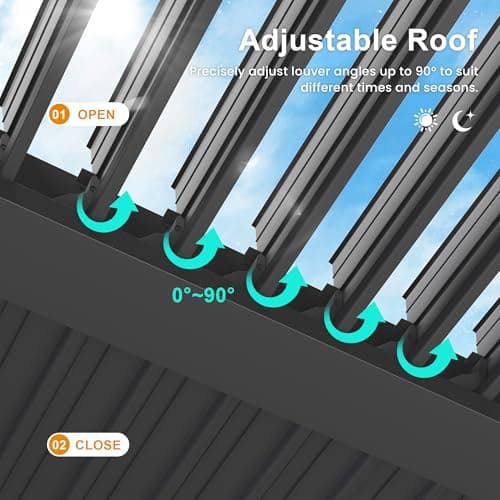 Louvered Pergola 12'x16', Full Aluminum Outdoor Pergola with Adjustable Rainproof and Gutter System, Hardtop Gazebo for Patio, Deck, Garden, Yard, Black