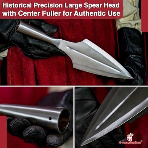 Armory Replicas Functional Viking Age Real Spear Head Attachment- Hand Forged Tempered Carbon Steel Medieval Reenactment Spear Head - Shaft Not Included