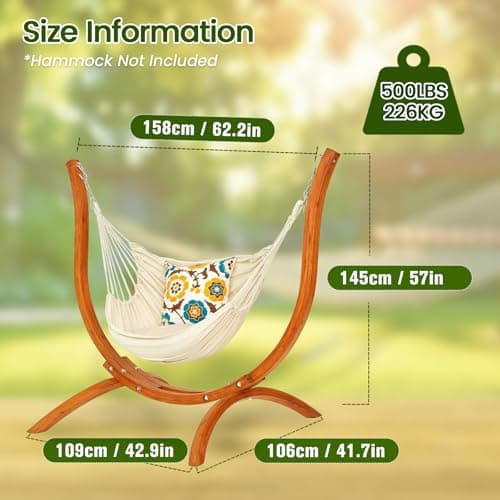 Premium Wooden Hammock Stand only (500 lbs/226kg), Sun Protection & Rain Resistant, Heavy Duty Premium Solid Wood Hammock Chair for Indoor or Outdoor Use, Safe & Stable (Hammock Not Included)