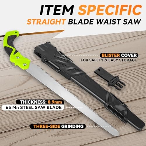 Auto Dynasty 15.5" Curved Hand Pruning Saw Straight Blade Handsaw with Scabbard Safety Sheath Non-Slip Comfort Grip for Sawing, Trimming, Gardening, Cutting Wood, Green