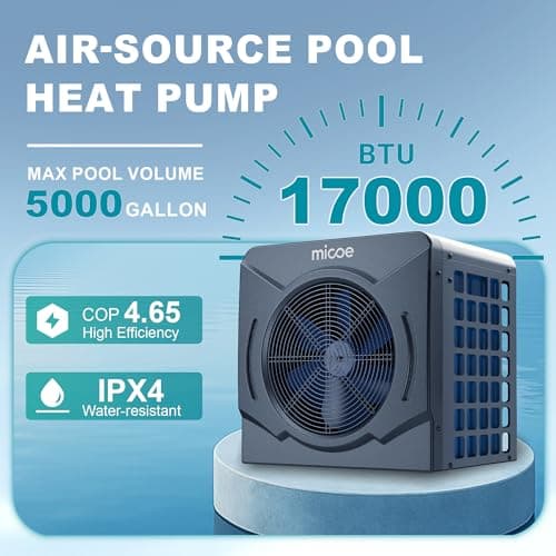 17000 BTU Energy Efficient Electric Pool Heat Pump - for Above Ground Pools Up to 15ft (8/11/15ft) & 5,000 Gallons, Ultra Quiet 50dB, 110V/120V with Easy Install Kit (17000 BTU)