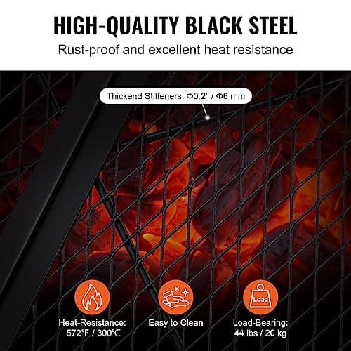 VEVOR X-Marks Fire Pit Grill Grate, Foldable Round Cooking Grate, Heavy Duty Steel Campfire BBQ Grill Grid with Handle and Support X Wire, Portable Camping Cookware for Outside Party, 36 Inch Black