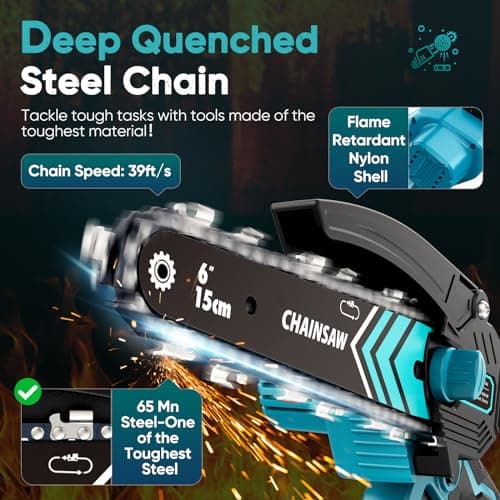 Mini Chain saw, 6-Inch Chain Saw, 2 Pack 2000mAh Batteries, 【Seniors Friendly】Portable Handheld Chainsaw, Mini Chainsaw Cordless for Wood Cutting Tree Trimming DIY Projects Gardening Camping