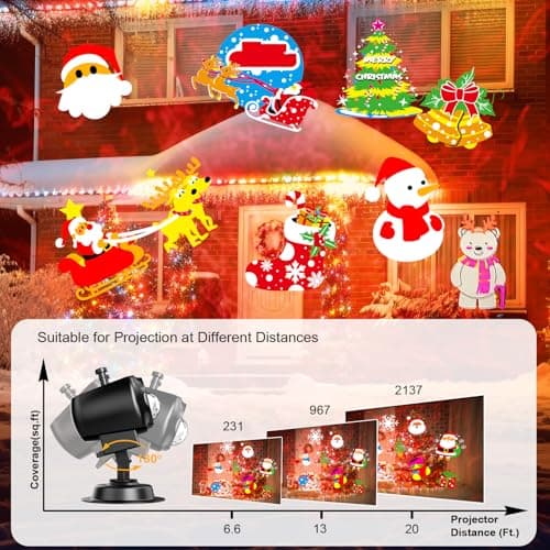 8-Pattern Christmas Projector Lights Outdoor 2-in-1, Holiday Projector Lights Outdoor 26 Effects (Projection Card + 3D Ocean Wave) with Timer, Christmas Decorations Lighting for Outside Party Decor