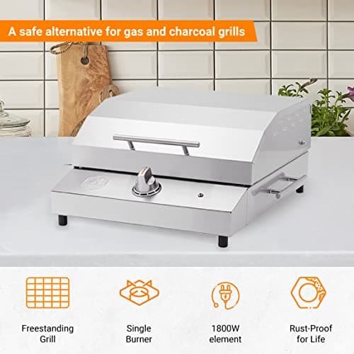 KENYON G2 Electric Grill with Stand, Stainless Steel, Rust Proof, Single Burner, Freestanding Grill, UL Approved for Indoor and Outdoor Use, 120V