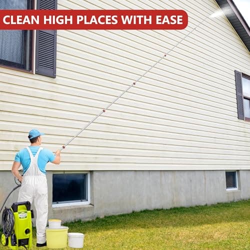 24 FT Gutter Cleaning Tools from The Ground - Telescoping Pressure Washer Wand - Gutter Cleaner Attachment with Power Washer Extension Wands, 7 Spray Nozzle Tips, 2 Hose Adapters and Support Belt