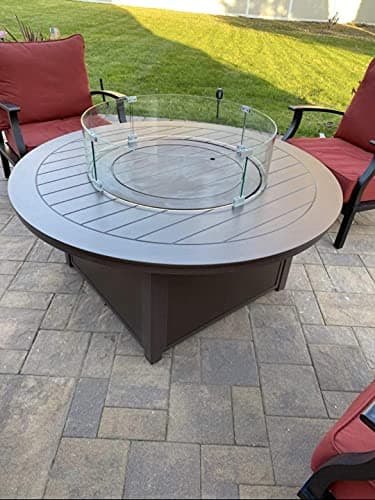 AMS Fireplace 36" Round Fire Pit Glass Wind Guard | Clear Tempered Glass Flame Protective Pane. Wind Resistant with Aluminum Corner Bracket