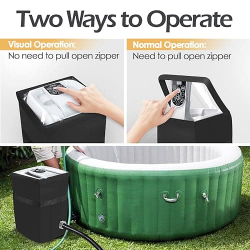 Hot Tub Spa Heater Pump Cover, Heavy Duty Inflatable Hot Tub Pump Cover with Zipper Opening and Transparent PVC Top Window for Multiple Hot Tub Spa Heater Pump on Market(Black, Cover only)