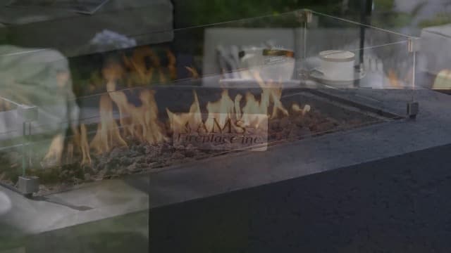 AMS Fireplace | Madison 60"x32" Rectangular Concrete Natural Gas Fire Pit Table | Dark Gray | Travertine (coarse) Texture Surface | Outdoor Patio Heater Electronic Ignition Outside Backyard Fireplace