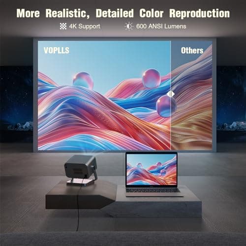 [Netflix Officially & AI Auto Focus] VOPLLS 4K Projector with WiFi and Bluetooth, 3D DoIby Audio & Auto Keystone Video Projector, 1000 ANSI Outdoor Movie Projector, 50% Zoom, MAX 300''Display(Grey)