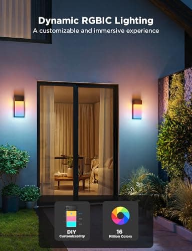 Govee Outdoor Wall Light, 1500LM Smart RGBIC Porch Lights Outdoor with 45 Scene Modes, IP65 Waterproof for Outdoor Decor, DIY Lighting Effects, Works with Alexa, Google Assistant and Matter, 2 Pack