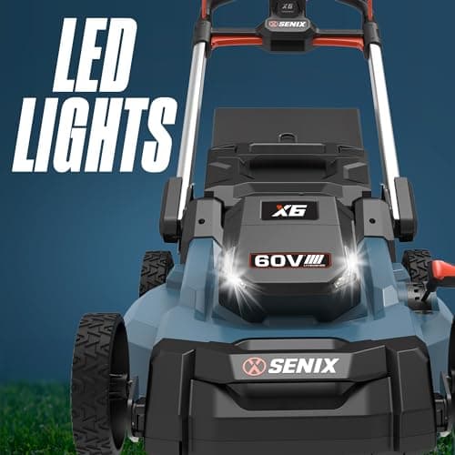 SENIX X6 60V 21-Inch 3-in-1 Cordless Lawn Mower with LED Light | 7 Height Adjustments, Smart Display, Bagging/Mulching/Side Discharge | 6Ah Li-ion Battery & Charger Included (LPPX6-H)