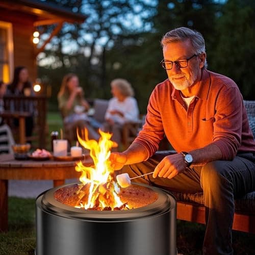 Edostory Smokeless Fire Pit, 20 Inch Portable Outdoor Wood Burning Firepit with Removable Ash Pan - Perfect for Camping and Backyard Gatherings, Ideal for 4-6 People, 304 Stainless Steel