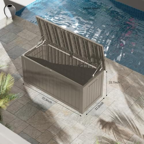 230 Gallon Lockable Resin Deck Box, Waterproof Outdoor Storage Box for Patio Furniture, Garden Tools, Pool Accessories, UV-Resistant Outside Delivery Brown