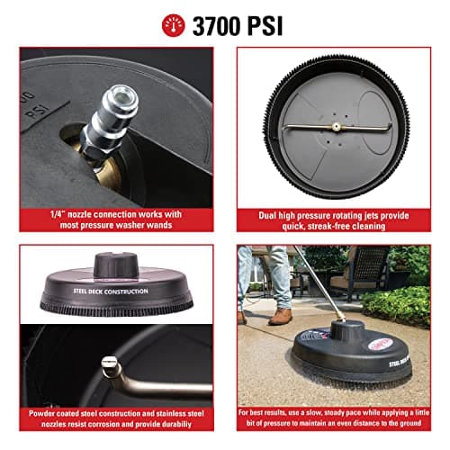 Simpson Cleaning 80165 Universal 15" Steel Pressure Washer Surface Cleaner for Cold Water Machines, 1/4" Quick Connection, Recommended Min 2200 PSI up to Max of 3700 PSI, Black