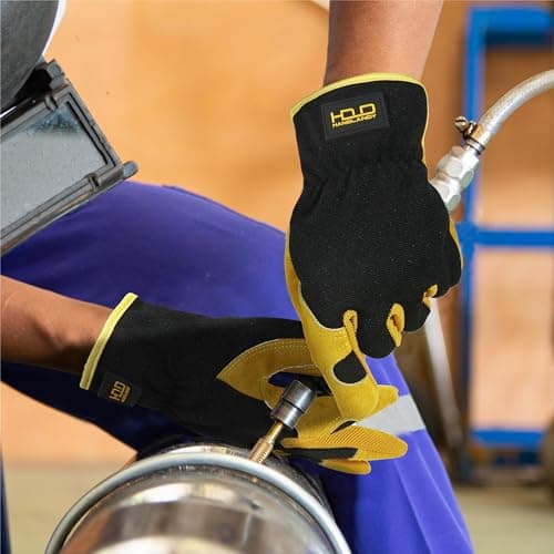 HANDLANDY Men Leather Gardening Gloves, Utility Work Gloves for Mechanics, Construction, Driver, Dexterity Breathable Design