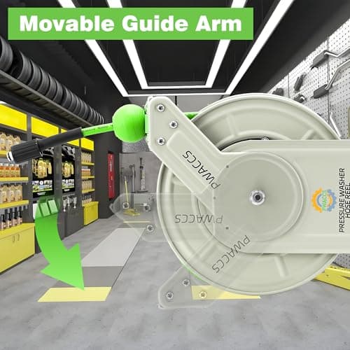 PWACCS Retractable Pressure Washer Hose Reel, 1/4" x 60ft Heavy Duty Power Washer Hose Reel, High Pressure Reel Auto Rewind, Wall/Floor Mounted, 3600 PSI