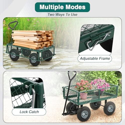 Garden Cart Wagon - 400 lbs Capacity Heavy-Duty Steel Mesh Utility Cart with Removable Sides, All-Terrain Wheels & Pull Handle for Yard, Lawn & Garden Hauler