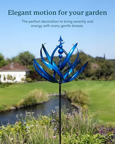 91 inch Wind Spinners Outdoor - Extra Large Outdoor Metal Wind Sculptures Spinners with Stake, Windmills for The Yard Garden, Yard Art Garden Lawn Decor - Blue (27" W x 91" H)