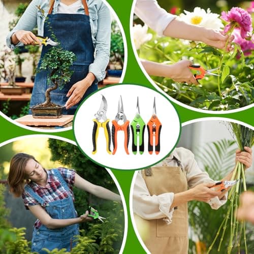 4 Pack Garden Pruning Shears, Stainless Steel Shears, Scissors, Clippers, Pruning Snips for Gardening Tools (4PCS Yellow Orange Green)