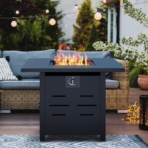 Vongrasig 30" Gas Fire Pit, 50,000 BTU Steel Propane Fire Pit Table for Outdoor Outside, Outside Patio Deck and Garden, CSA Certified Fire Table with Lid and Lava Rock