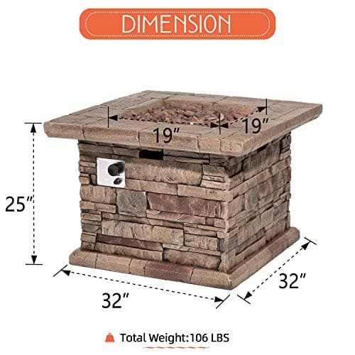 HOMPUS Outdoor Propane Fire Pit Table 32-inch Imitation Stone Square Concrete Propane Fire Pit with Lava Rocks and Rain Cover 50,000 BTU Gas Smokeless Fire Pits for Outside Patio,Garden, CSA Certified