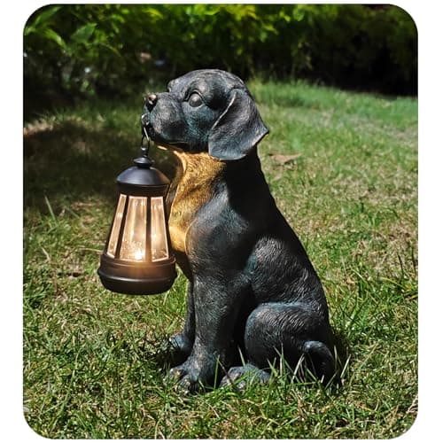 Solar Resin Dog Statue - Garden Art Figurine Dog for Yard Patio Lawn Balcony Decor, Home Houses Holiday Lighting, Outdoor Decoration, Unique Birthdays Ideal Gifts for Mom Grandma Women Wife Sister