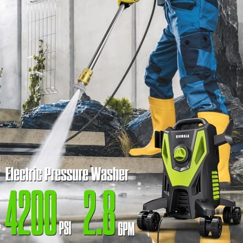 Electric Pressure Washer, 4500 PSI 3.0 GPM High Pressure Cleaning Machine with 35 FT Power Cord, 20 FT Hose, Foam Cannon, 4 Nozzles,Easy Store for Car/Garage/Patio, Green/Small