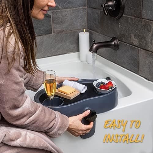 Adjustable Hot Tub Table Tray – Heavy-Duty, Nonslip Drink Caddy with Cup Holders - Clamps to Side of Aboveground Bathtub, Spa – Outdoor Patio Accessories and Supplies, 17x10x4 in.