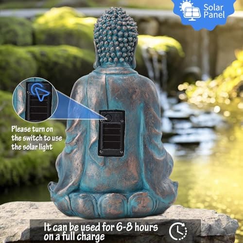 Solar Buddha Statue Outdoor Lights - Waterproof Garden Statue with Lotus, Meditation Zen Spiritual Room Decor for Yard, Patio, Buddha Statue for Home Garden Decor Indoor