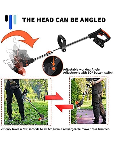 Cordless Lawn Mower with Battery and Charger,21V Lawn Trimmer Grass Edger with Two 2.0Ah Li-Ion Battery Powered & 3 Cutting Blade Types, Compact Power Tool for Lawn Yard Work, Black