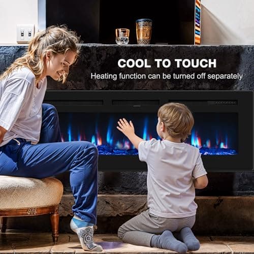 50 inch Electric Fireplace in-Wall Recessed and Wall Mounted with Remote Control, 1500/750W Fireplace Heater (60-99°F Thermostat) with 12 Adjustable Color, Timer, Log and Crystal