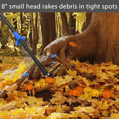 Metal Rake for Leaves Heavy Duty, Adjustable Garden Leaf Rake with Expandable Head 8-17", Shrub Pine Needle Kids Hand Yard Rake Garden Tool