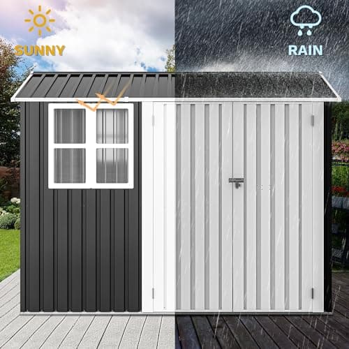 DWVO 8x6ft Metal Outdoor Storage Shed with Window, Lockable Tool Storage Sheds, Oversized Steel Garden Sheds with Sloped Roof for Backyard, Patio, Garage, Lawn, Dark Gray