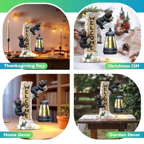 Json Garden Bear Statue with Solar LED Lantern, Gifts for Mom Yard Art, Whimsical Figurine Large Sculpture Lighted Outdoor Mother's Day Spring Decorations for Lawn, Porch