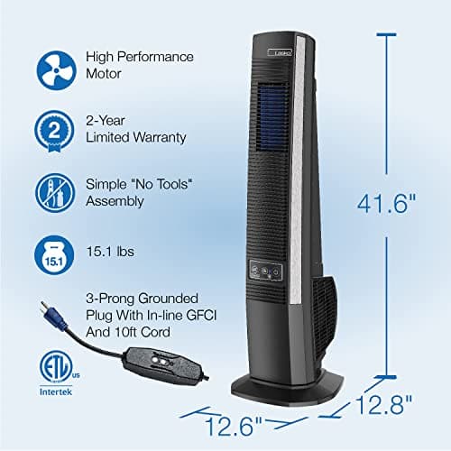 Lasko 42" Portable Outdoor Tower Fan with Bluetooth Technology for Decks, Patios and Porches with 4 Speeds, Night Mode, Internal Oscillation, Black, YF200, Large