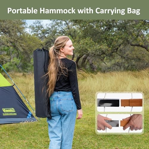 SUNCREAT Heavy Duty Double Hammock and Stand, Free Standing Two Person Hammock with Stand, Green Stripes