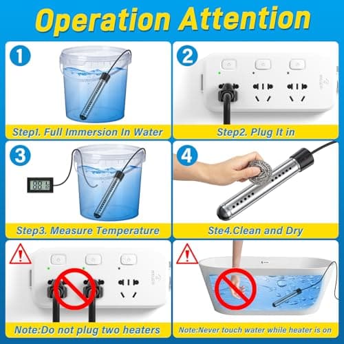 2000W Immersion Water Heater, Portable Water Heater Electric with Real-Time LCD Thermometer Control, with 304 SS Guard Fast Heats up 5 gallons Water in Minutes for Bucket, Basin, Bathtub, Small Pool