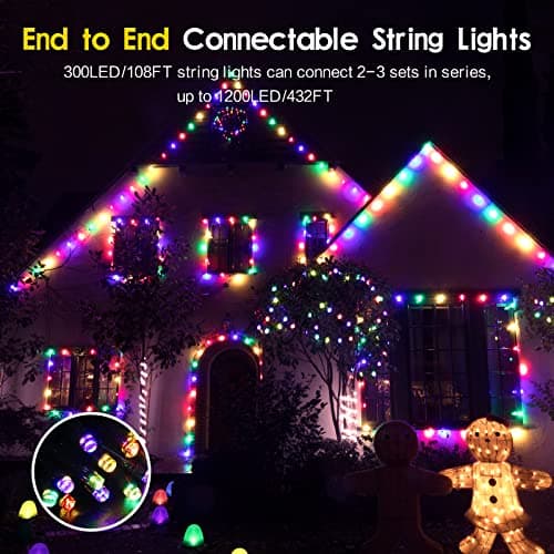 Techip 108FT 300LED Christmas String Lights Outdoor Indoor Extendable Green Wire Memory Function 8 Modes Waterproof Fairy String Lights for Xmas Tree Holiday Party Garden