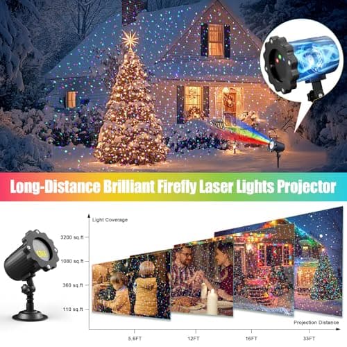 Waterproof Firefly Laser Projector Lights Outdoor,12 Effect Moving RGB Lights Show Laser Projection with RF Remote and Timer for Wedding Christmas Holiday Party Garden Landscape Decor