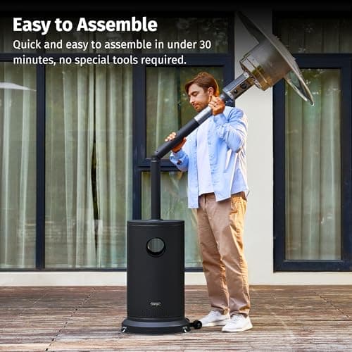 EAST OAK 50,000 BTU Patio Heater for Outdoor Use with Round Table Design, Double-Layer Stainless Steel Burner, Wheels, Triple Protection System, Outdoor Heater for Home and Residential, Black
